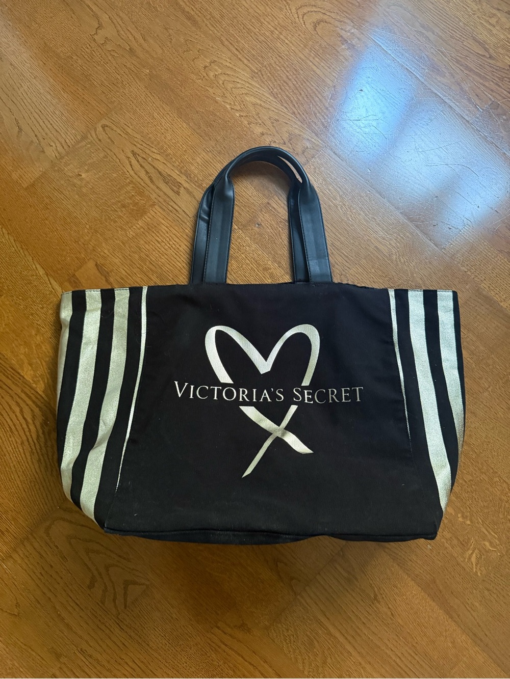 Victoria's Secret Black & Gold Heart Tote Bag